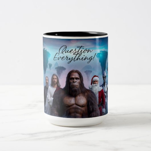 Question Everything Coffee Mug Tweekleurige Koffiemok (Center)