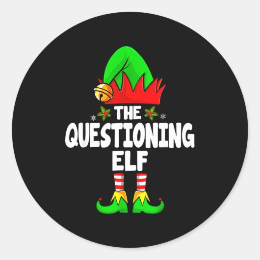 Questioning Elf Group Christmas Funny Pajama Party Ronde Sticker (Voorkant)