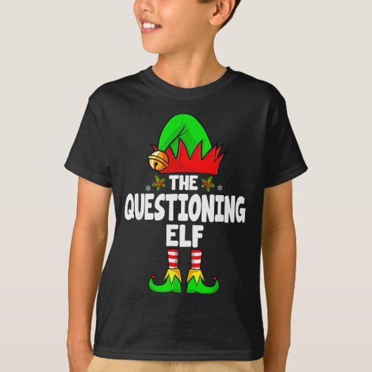Questioning Elf Group Christmas Funny Pajama Party T-shirt (Voorkant)