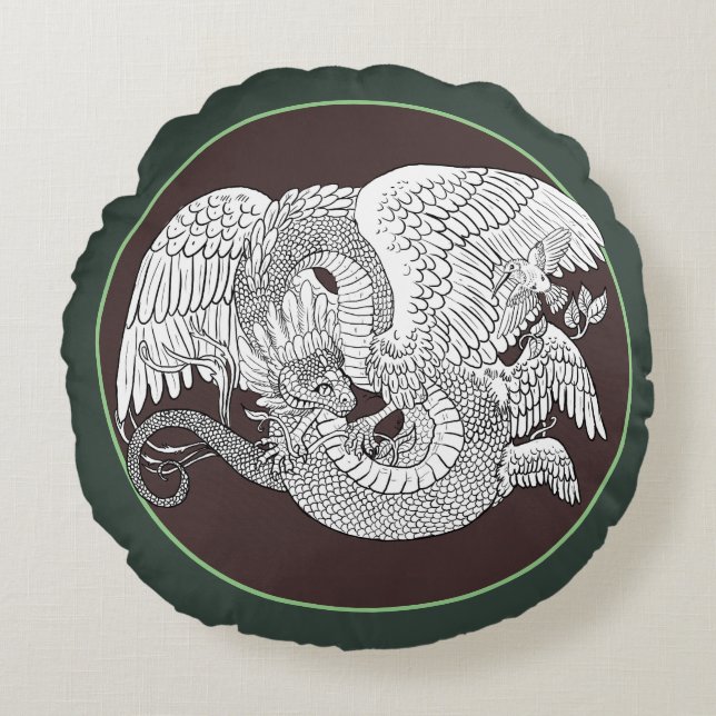 Quetzacoatl kleur uw eigen rond kussen (Voorkant)