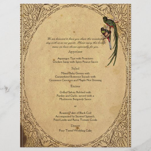  Quetzal Bird Elegant Wedding Menu (Voorkant)
