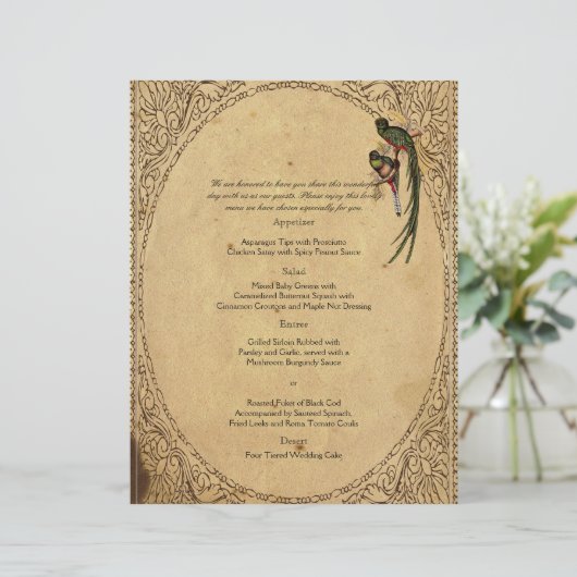  Quetzal Bird Elegant Wedding Menu (Staand voorkant)