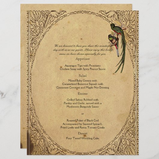  Quetzal Bird Elegant Wedding Menu (Voorkant / Achterkant)