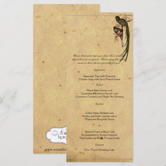 Quetzal Bird Elegant Wedding Menu (Voorkant / Achterkant)