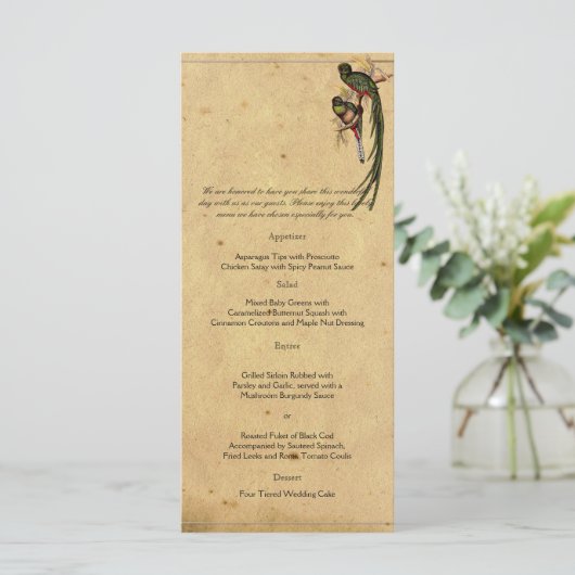  Quetzal Bird Elegant Wedding Menu (Staand voorkant)