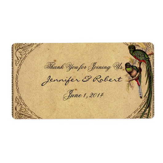 Quetzal Vogel Elegant Waterflesetiket Etiket (Voorkant)