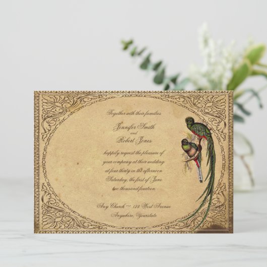  Quetzal Vogel Elegante Bruiloft Uitnodiging (Staand voorkant)