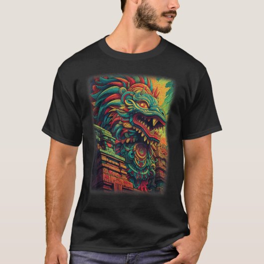 Quetzalcoatl Aztec God Feathered Serpent Kukulkan  T-shirt (Voorkant)