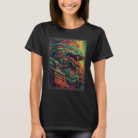 Quetzalcoatl Aztec God Feathered Serpent Kukulkan  T-shirt (Voorkant)