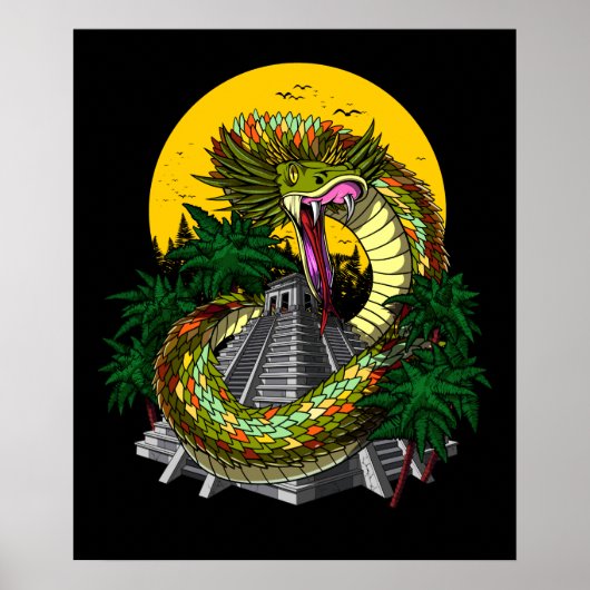 Quetzalcoatl Aztec God Mayan Pyramid Snake Poster (Voorkant)