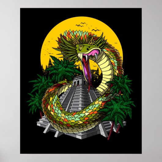 Quetzalcoatl Aztec God Mayan Pyramid Snake Poster (Voorkant)
