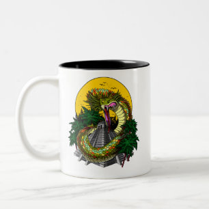Quetzalcoatl Aztec God Mayan Pyramid Snake Tweekleurige Koffiemok