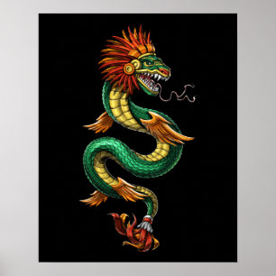 Quetzalcoatl Azteekse gevederde slangengod Poster