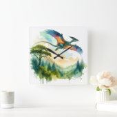 Quetzalcoatlus in Flight REF24 - Watercolor Vierkante Klok (Huis)