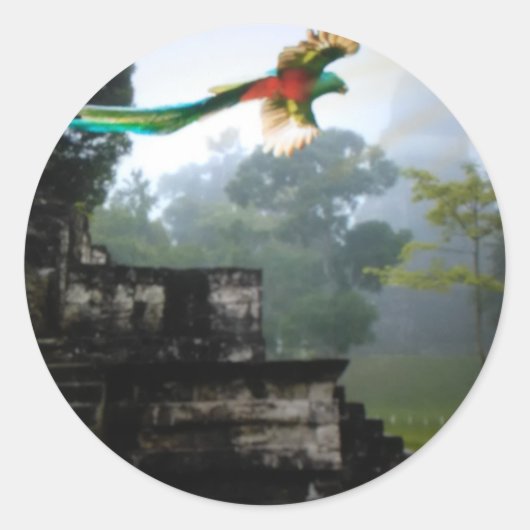 Quetzel in Tikal Ronde Sticker (Voorkant)