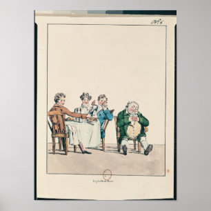 Qui dort dine'', karikatuur van een man dat slaapt poster