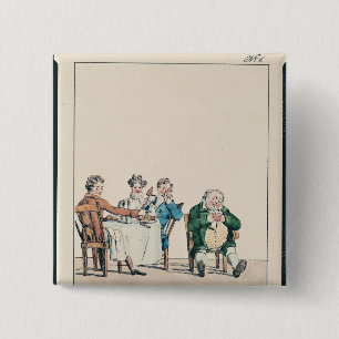 Qui dort dine'', karikatuur van een man dat slaapt vierkante button 5,1 cm