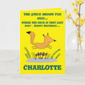 Quick Brown Fox en luie hond Vouwen Verjaardag Kaart (Gele Bloem)