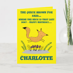 Quick Brown Fox en luie hond Vouwen Verjaardag Kaart