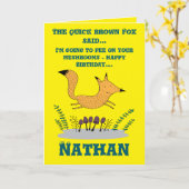 Quick Brown Fox moet Pee Folding Birthday Kaart (Gele Bloem)