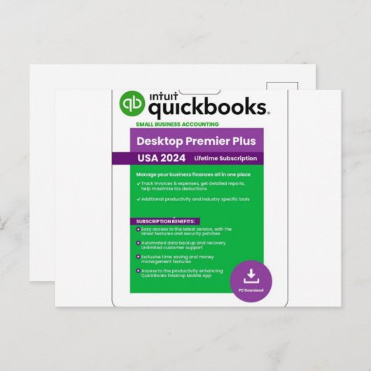 Quickbooks Desktop Premier 2024- intquickbooks.com Briefkaart (Voorkant / Achterkant)
