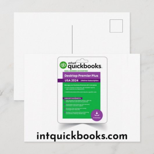 Quickbooks Desktop Premier 2024- intquickbooks.com Briefkaart (Voorkant / Achterkant)