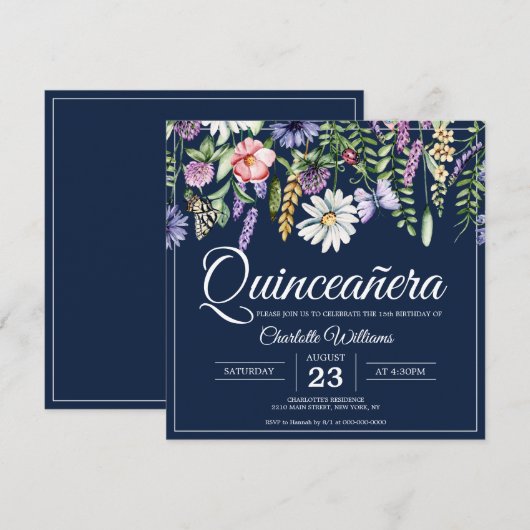 Quicneañera Elegante Wildbloemen 15e verjaardag Kaart (Voorkant / Achterkant)