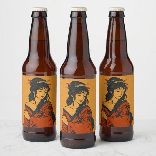 Quiet Elegance – Traditional Japanese Woman Art Bier Etiket (Flessen)