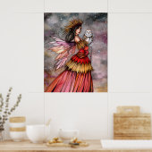 Quiet Ember Fairy en Owl Fantasy Art Poster (Keuken)
