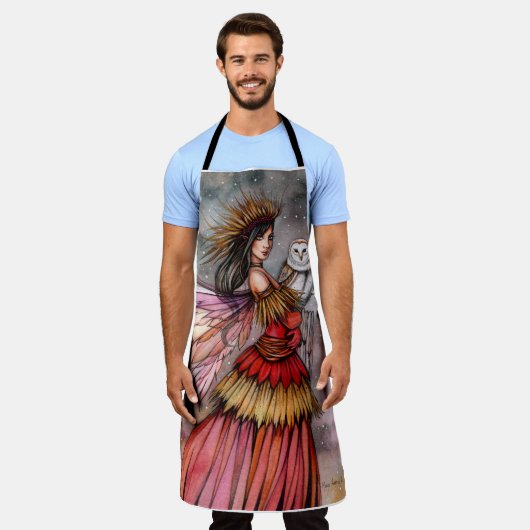 Quiet Ember Fairy en Owl Fantasy Art Schort (Gedragen)