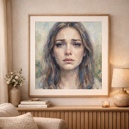 Quiet Grief Impressionist Style Woman Portrait Poster