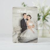 Quiet Luxury Champagne Pearl Bow Wedding Photo  Bedankkaart (Staand voorkant)