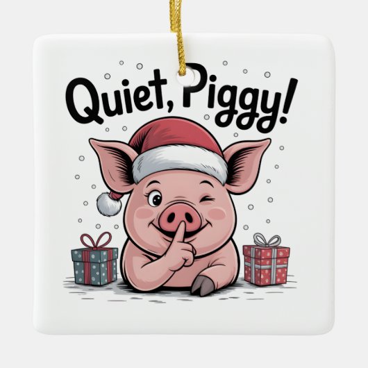 Quiet Piggy Christmas Santa hat Democratic  Keramisch Ornament (Voorkant)