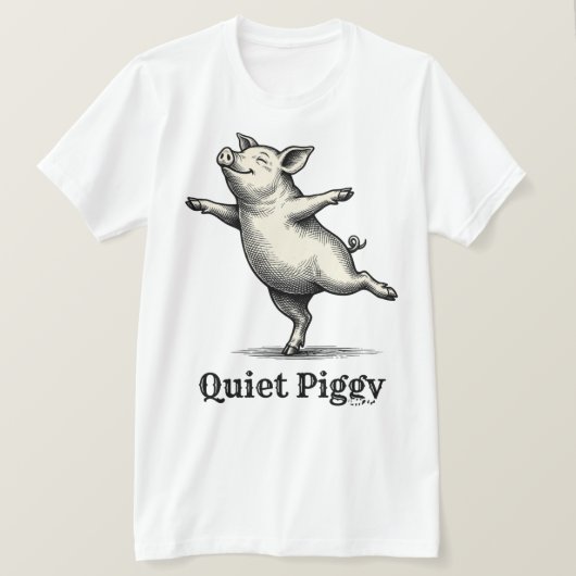 Quiet Piggy Vintage Woodcut Dancing Pig T-shirt (Design voorkant)