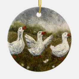 Quiet Quack: White Duck Starry Night Goose Keramisch Ornament