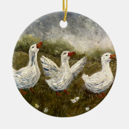 Quiet Quack: White Duck Starry Night Goose Keramisch Ornament (Voorkant)