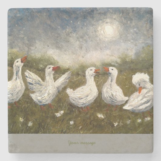 Quiet Quack: White Duck Starry Night Goose Stenen Onderzetter (Voorkant)