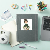 Quiet Seated Girl & Cat – Premium Art Sticker (iPad Cover)