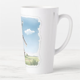Quiet Windmill in the Fields – Soft Watercolor Lan Latte Mok