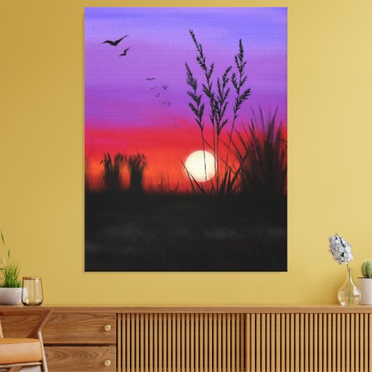 Quietly Canvas Print Lake Sunset - Waterverf (Insitu (Woonkamer))