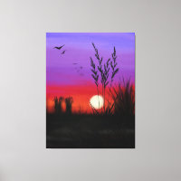 Quietly Canvas Print Lake Sunset - Waterverf