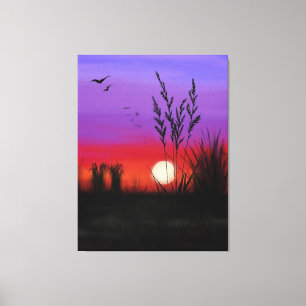 Quietly Canvas Print Lake Sunset - Waterverf