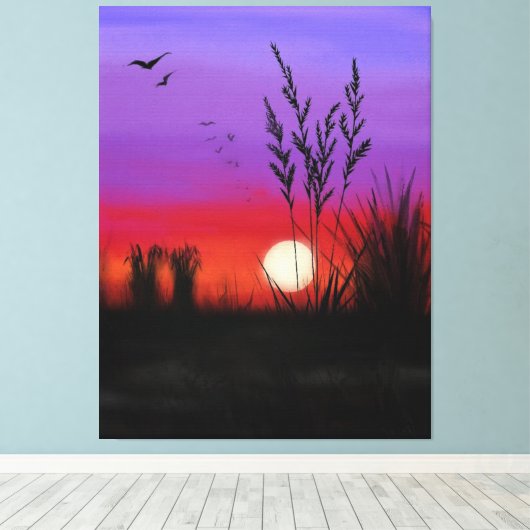 Quietly Canvas Print Lake Sunset - Waterverf (Insitu (Houten vloer))