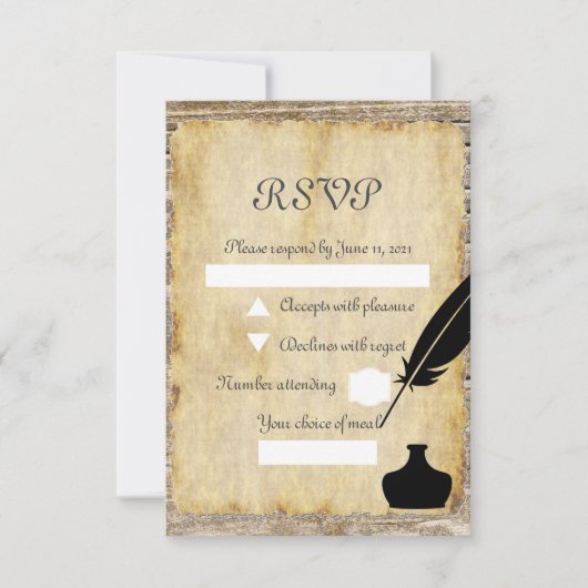 Quill en inkwell RSVP kaartje (Voorkant)