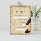 Quill en inkwell RSVP kaartje (Staand voorkant)