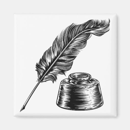 Quill Feather Pen en Ink well Magneet (Voorkant)