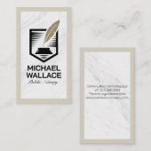 Quill Feather Pen Logo | Wit Marmer Visitekaartje (Voorkant / Achterkant)