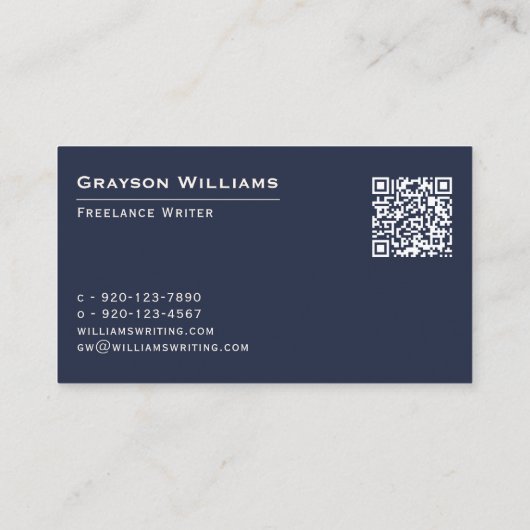 Quill Freelance Writer QR Code Visitekaartje (Achterkant)