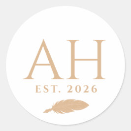 Quill Monogram Eerste Datum Ronde Sticker