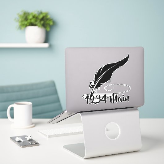 Quill pen brievenbus sticker (Laptop op bureau)